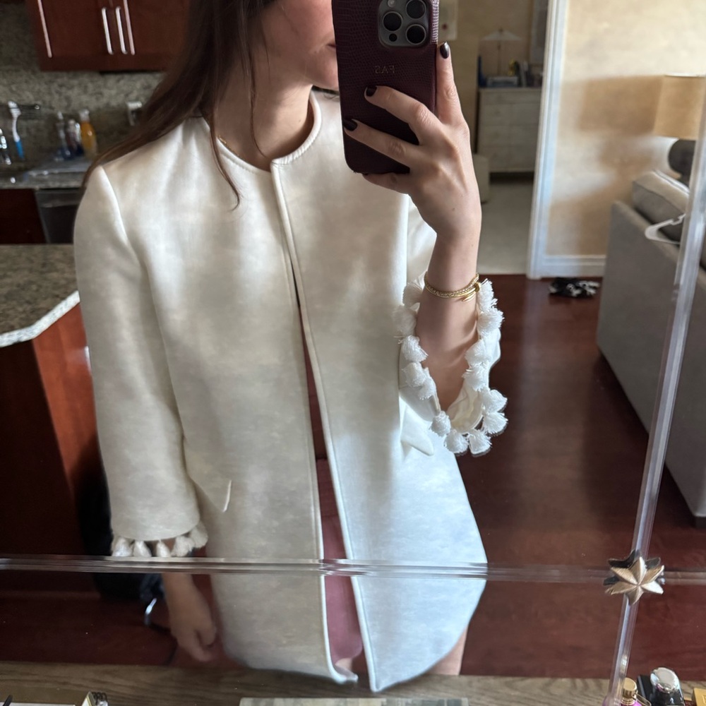 zara white jacket with 3/4 sleeves